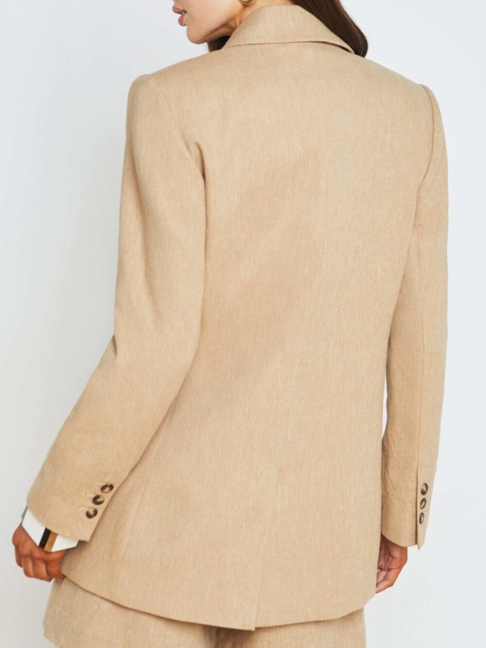 L'AGENCE 'Aimee' Double-Breasted Linen-Blend Blazer, Sand/Sahara Leopard - Picture 3 of 4